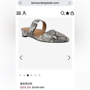 L’AMOUR DES PIEDS Mary Jane Pointy Toe Snakeskin Leather Mules Slides Loafers